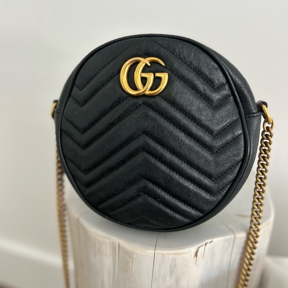 Gucci GG Marmont Round Shoulder Bag Matelasse Leather Mini - Picture 1 of 6